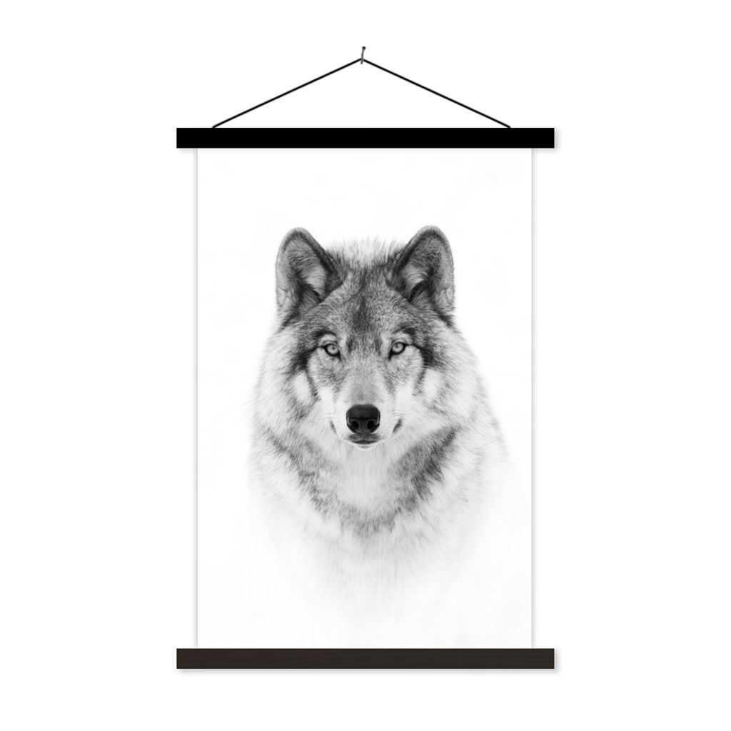 MuchoWow Textilposter Wolf - Tiere - Porträt - Weiß 40x60 cm mit schwarzem Rahmen - Wanddekorationen