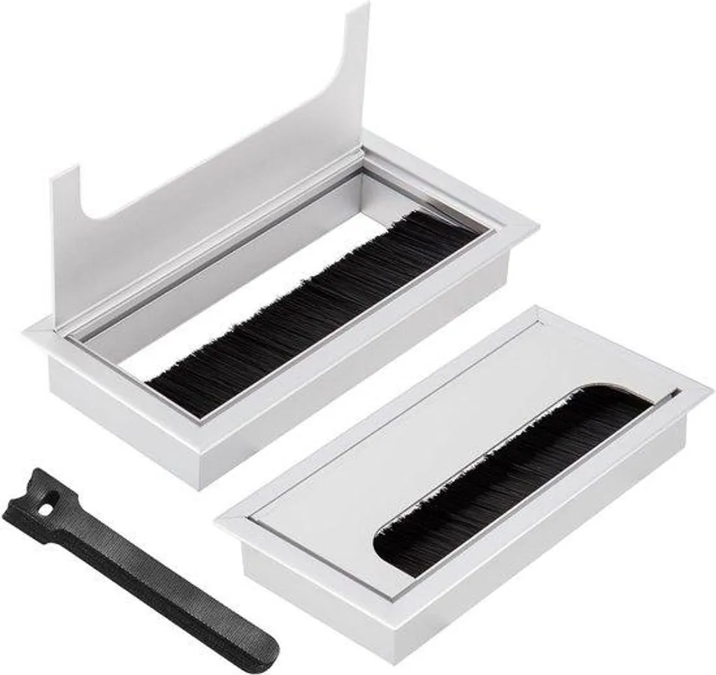Rangement de câbles bureau alu 160 x 80 mm avec brosse - Set de 2 unités