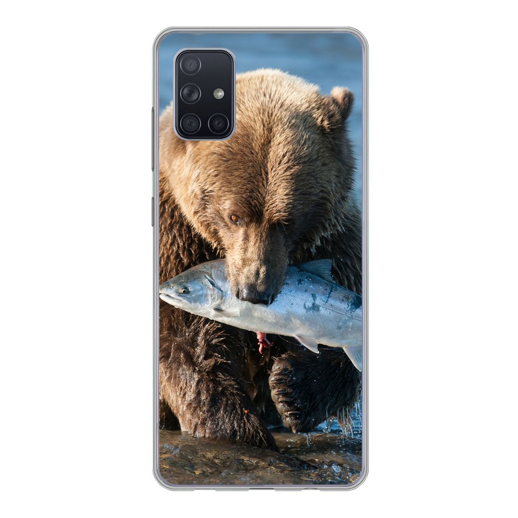 MuchoWow Handyhülle Schutzhülle Hülle für Samsung Galaxy A71 Bär - Braun - Fisch Silikon Softcase Handy Hülle - Kartenbesitzer