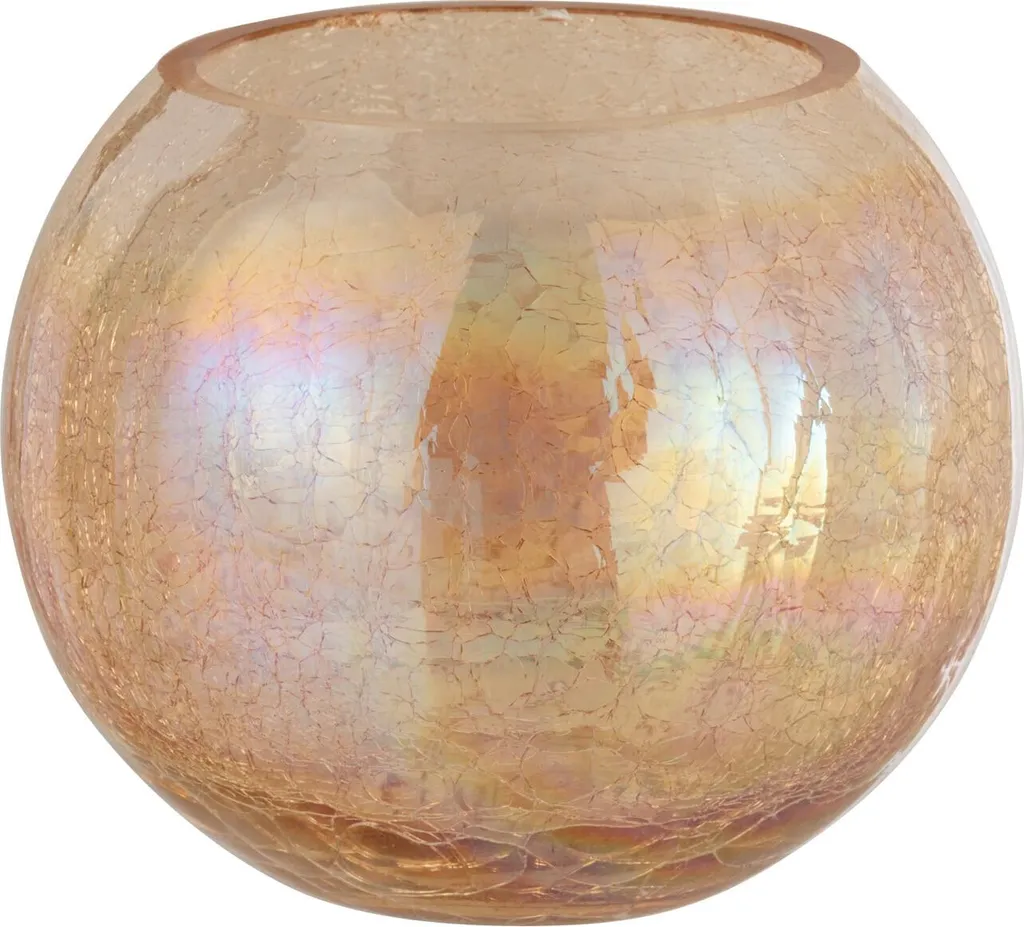 Photophore Boule Fissurée J-Line Verre Ambre Effet Perle Large Ø20cm