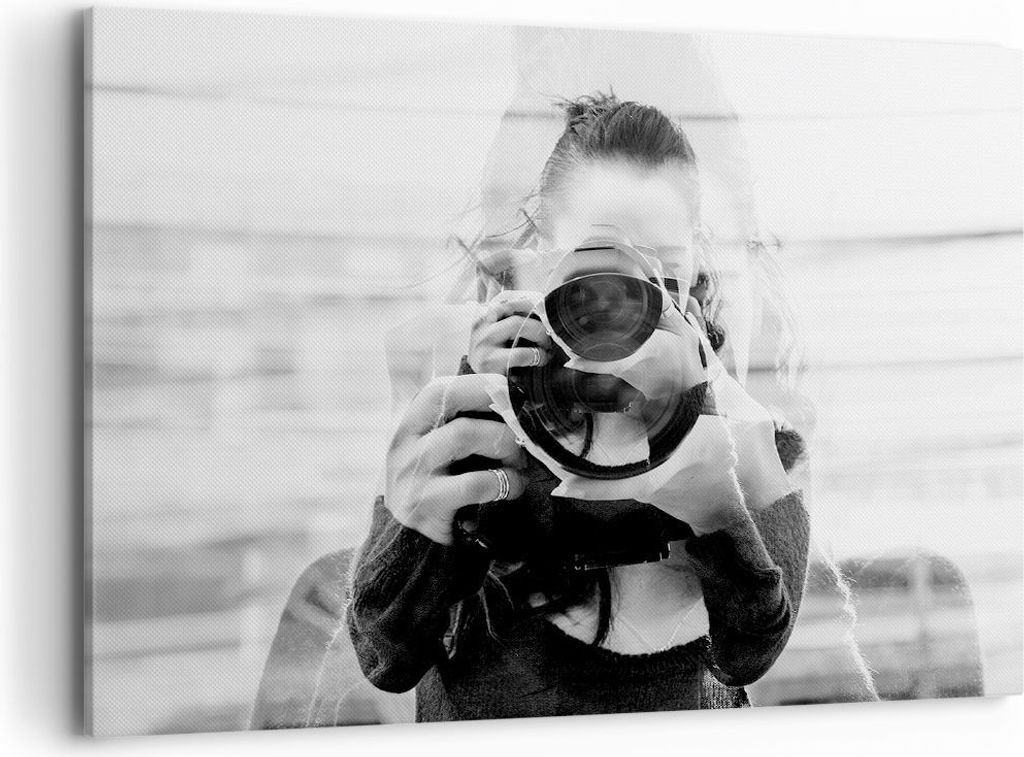 Bild auf Leinwand - Leinwandbild - Einteilig - Fotograf Schwarzweiß Doppel - 100x70cm - Wand Bild - Wanddeko - Wandbilder - Leinwanddruck - Bilder...