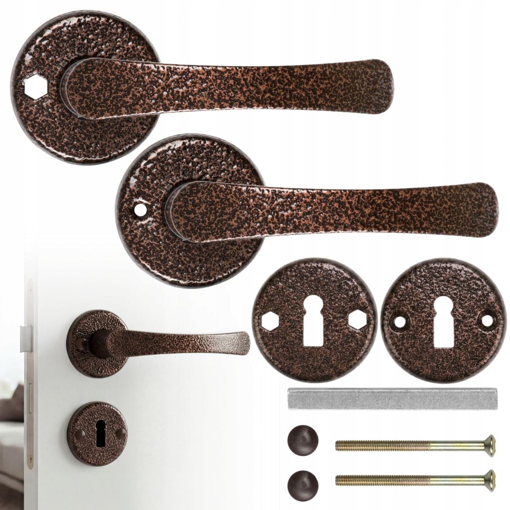Türgriffset, unterer Schieber, Schlüssel, runde Rosette, Kupfer