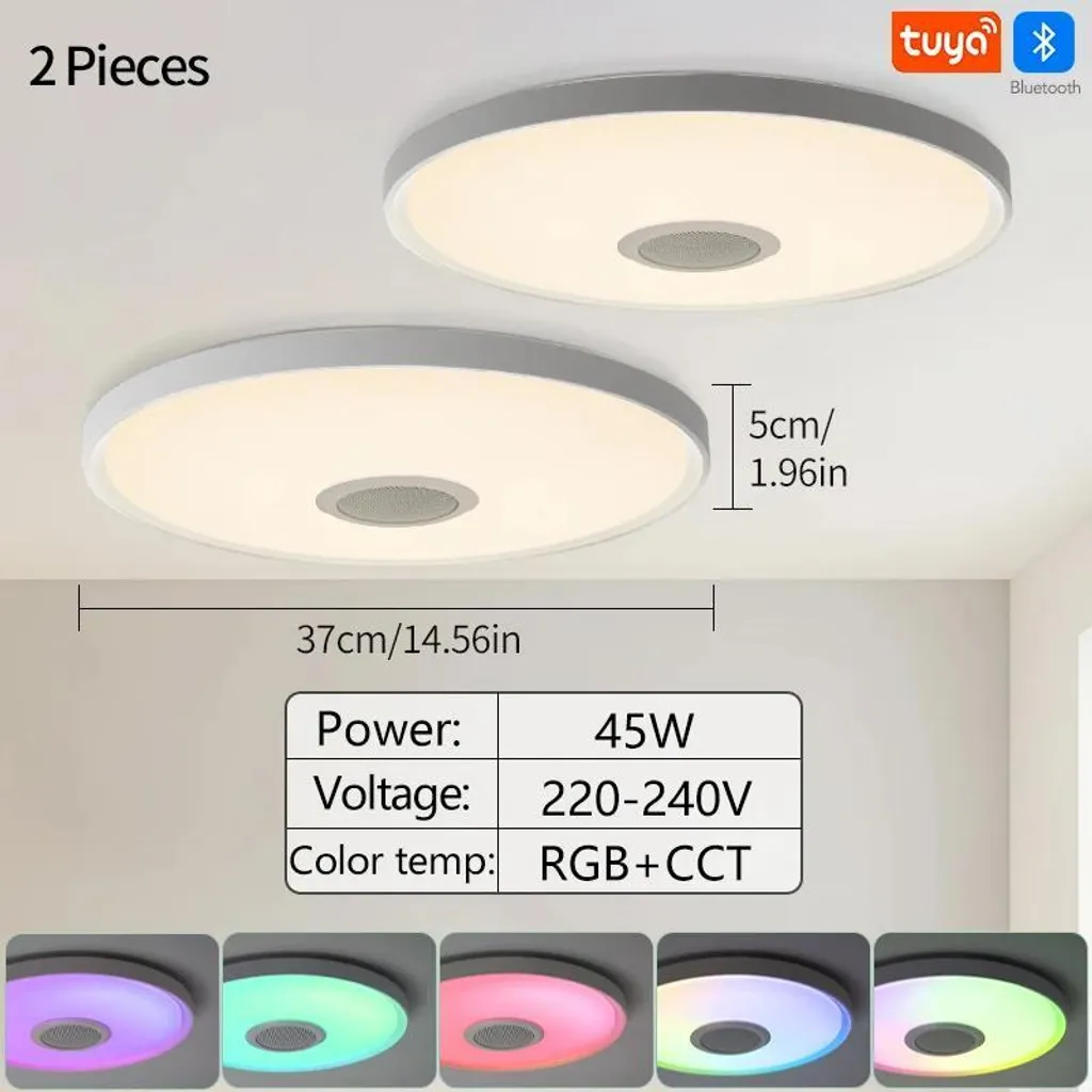 Plafonnier Intelligent 45W : Éclairage et Son sans Câbles - Duo Interchangeable