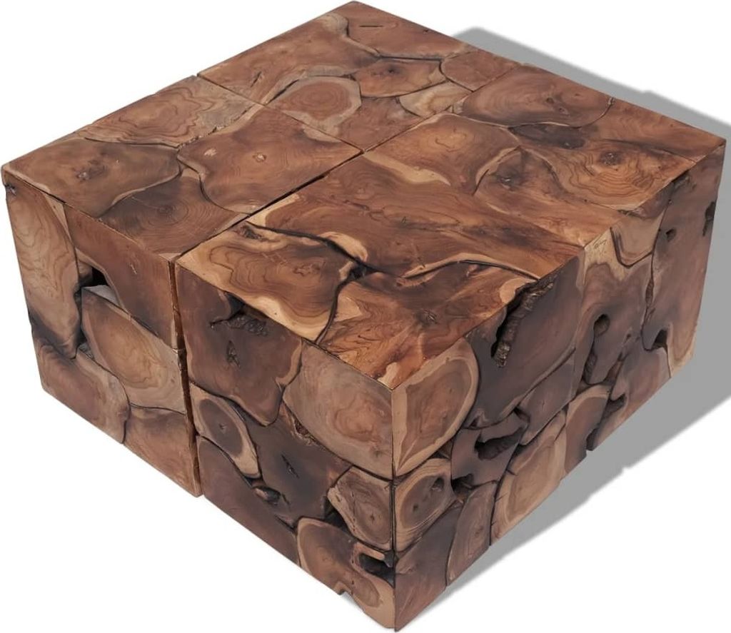 The Living Store Tabouret/Table basse en teck massif Image du produit 