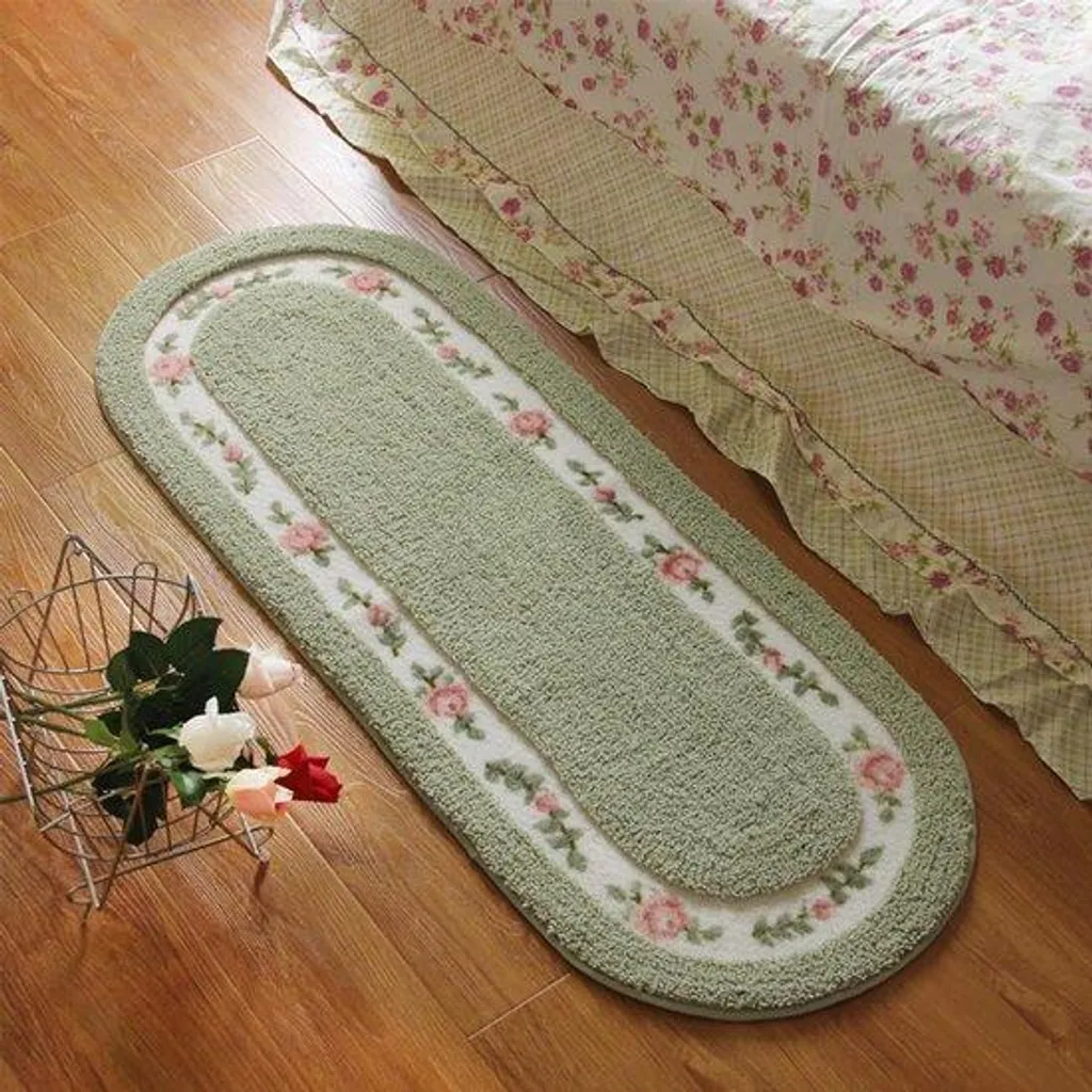 Tapis antidérapant vert et moelleux pour entrée intérieure ovale