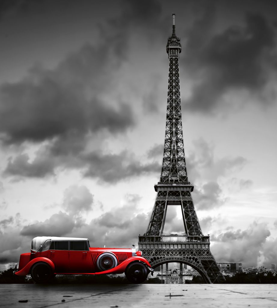 Fototapete - Retro Car in Paris 225x250cm - Vliestapete