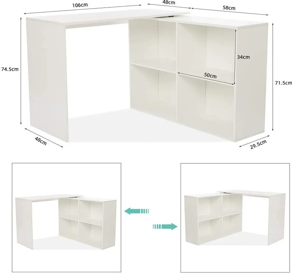 Bureau d'ordinateur en L Table de Travail avec 4 Tablettes Latérales - 11