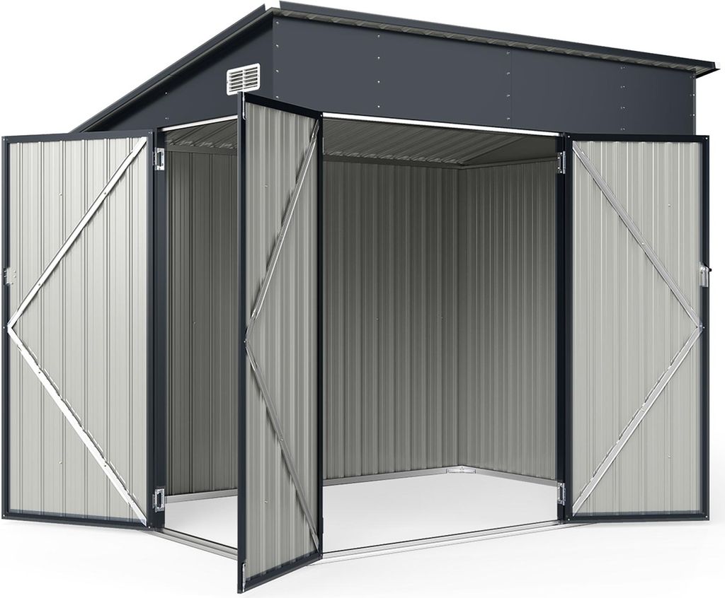 COSTWAY 225x161x197 cm Gartenhaus Metall, Gerätehaus mit Vordertür & Seitentür & Pultdach, Geräteschuppen abschließbar, Gartenhütte Gartensch...