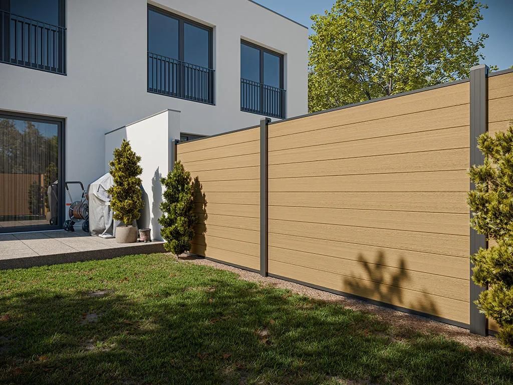 Belladoor Teak Bohlenset für WPC Steckzaunsystem, 12 Stück Sichtschutzzaun, individuell anpassbare Bohlen, langlebiges WPC Material, pflegeleicht...