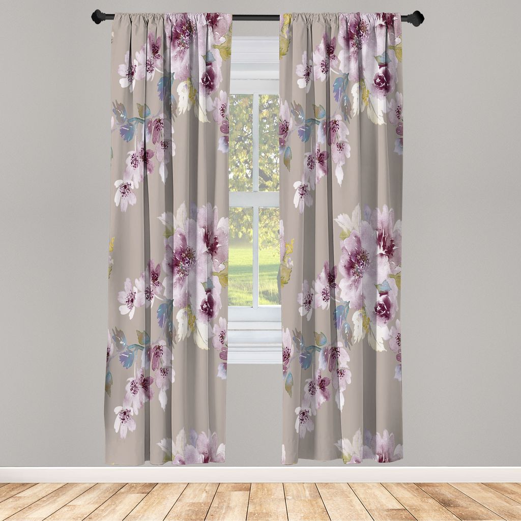 ABAKUHAUS Blumen Vorhänge 2 Panel Set für Wohnzimmer Schlafzimmer Nachbildung, Aquarell Shabby Formular Natur Blütenblätter İn Weichen Ton Bil...