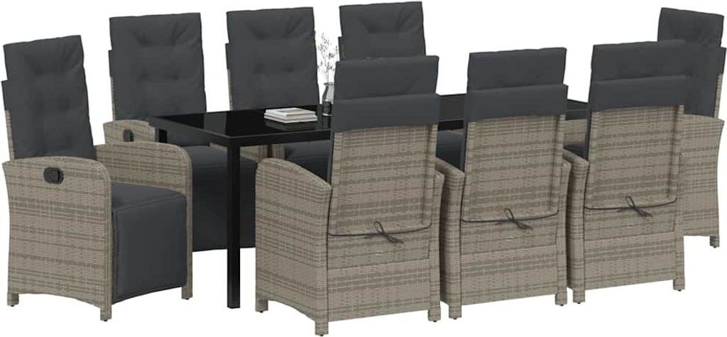 Garten Essgruppe mit Kissen 9 pcs Grau Poly-Rattan