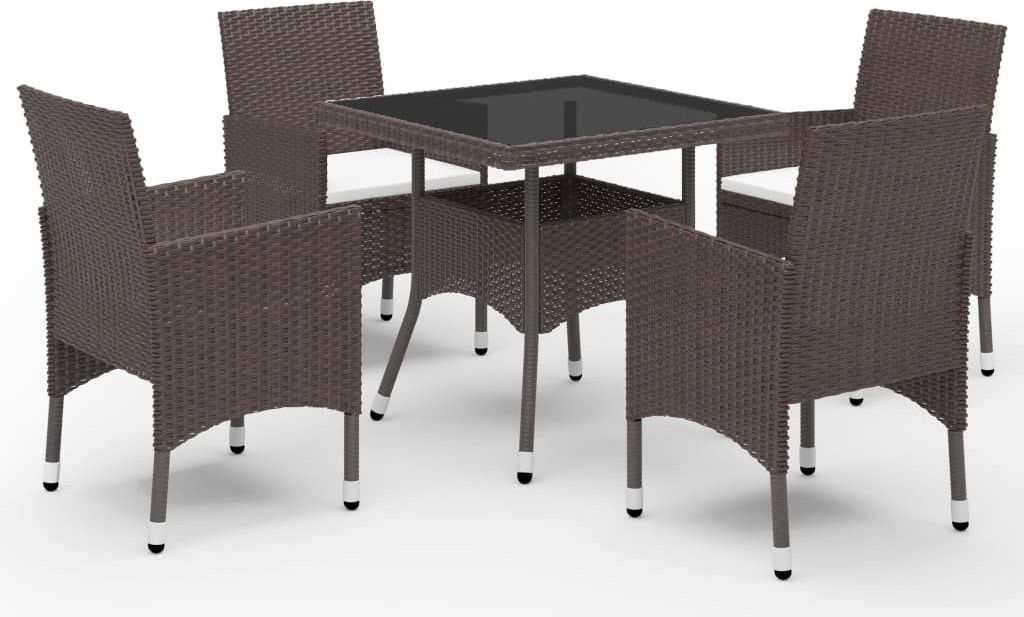 5-tlg. Garten-Essgruppe Braun Poly Rattan und Glas