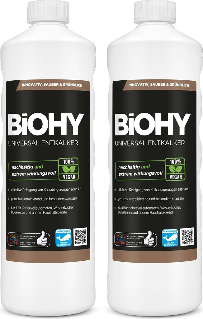 BiOHY Universal Entkalker, Entkalkungsmittel, Kalklöser, Kalkreiniger – 2er Pack (2 x 1 Liter Flasche)