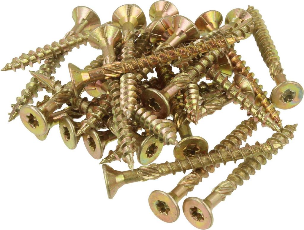 Holzbauschrauben 5,0 x 70 mm - 200 Stück TX gv SK Fräsr. Bohrsp. - Torx gelbverzinkt, Senkkopf, Fräsrippen, Bohrspitze