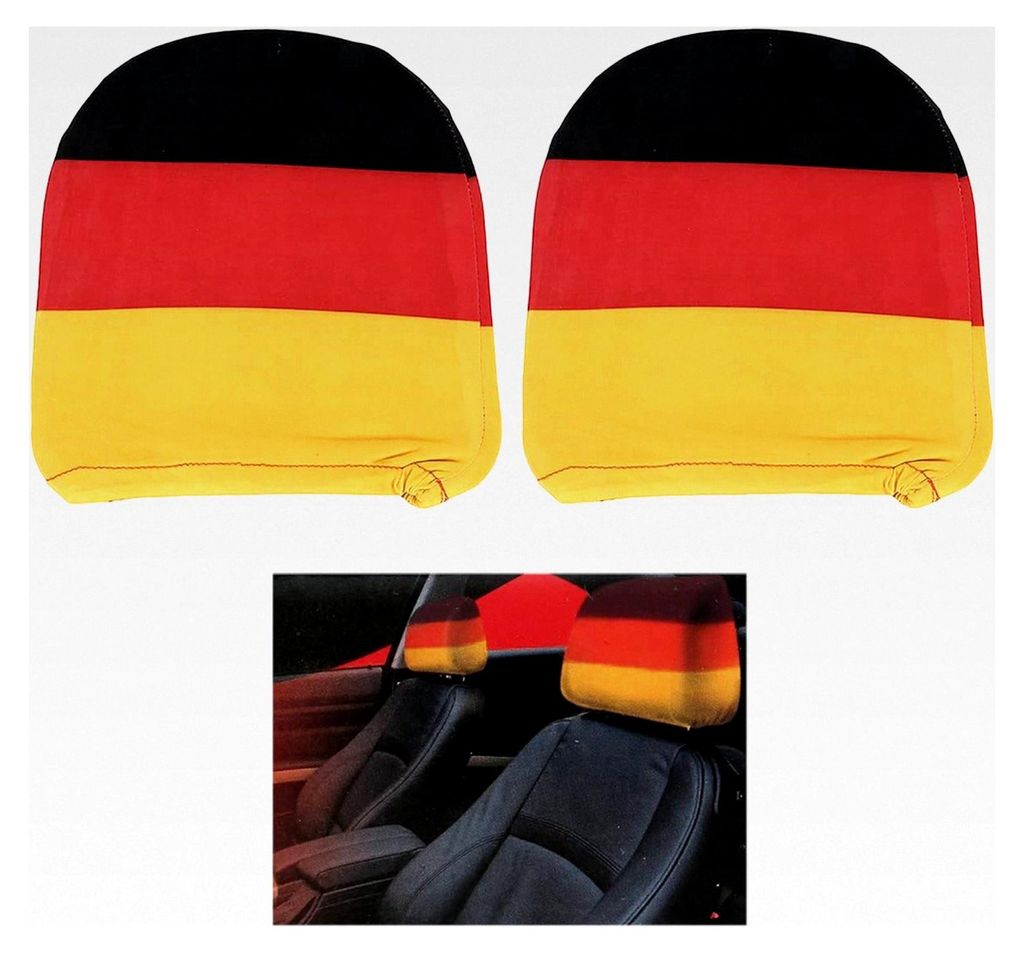 2er Set Auto Kopfstützenbezüge Fußball EM Fanartikel Deutschland Flagge Universalgröße (HxB) ca. 30 x 22 - 25 cm