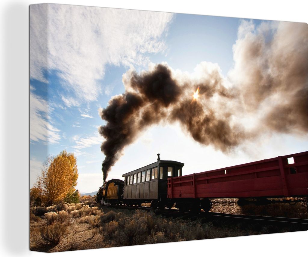 OneMillionCanvasses - Leinwandbilder - 150x100 cm, Viel Dampf über der Dampflokomotive, Wandbilder Kunstdruck Wanddekoration