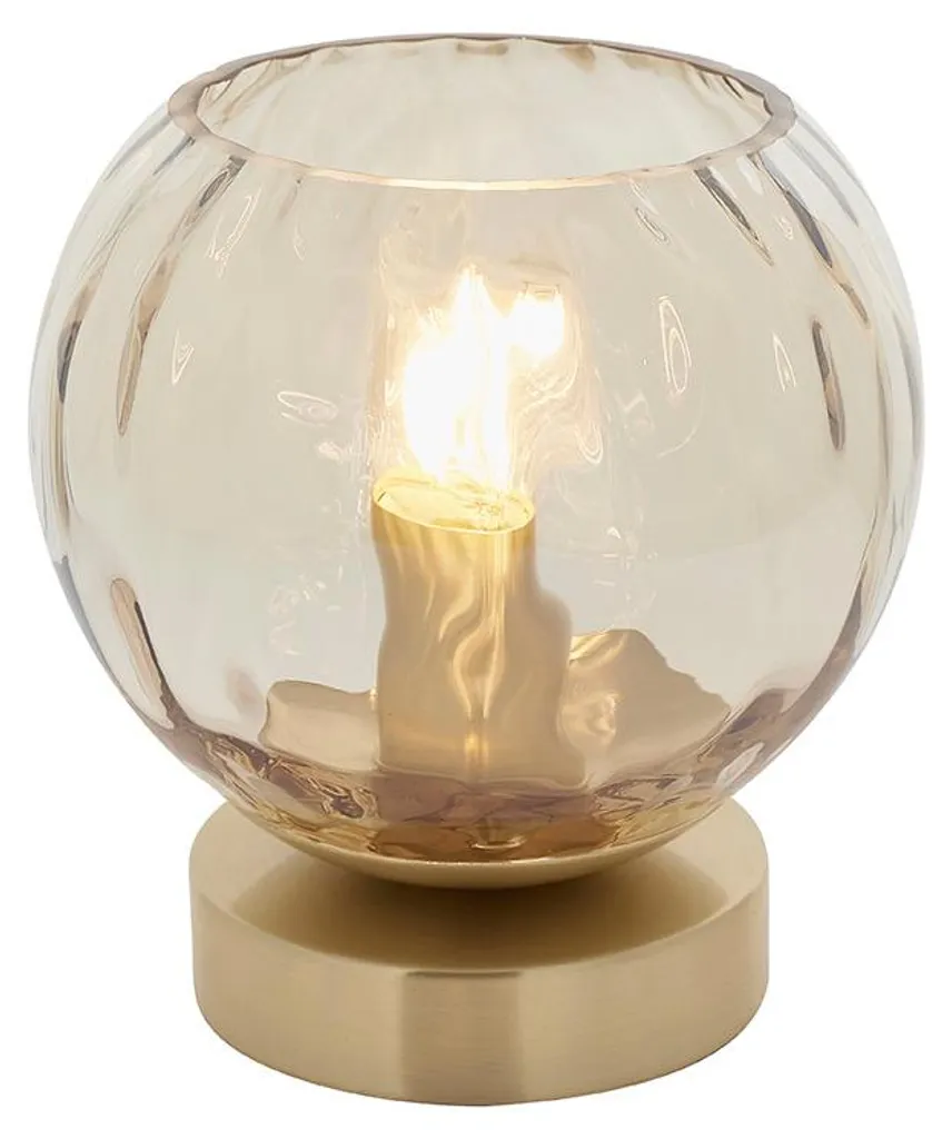 Lampe à poser sphérique DIMPLE en laiton satiné, verre dépoli 15 cm