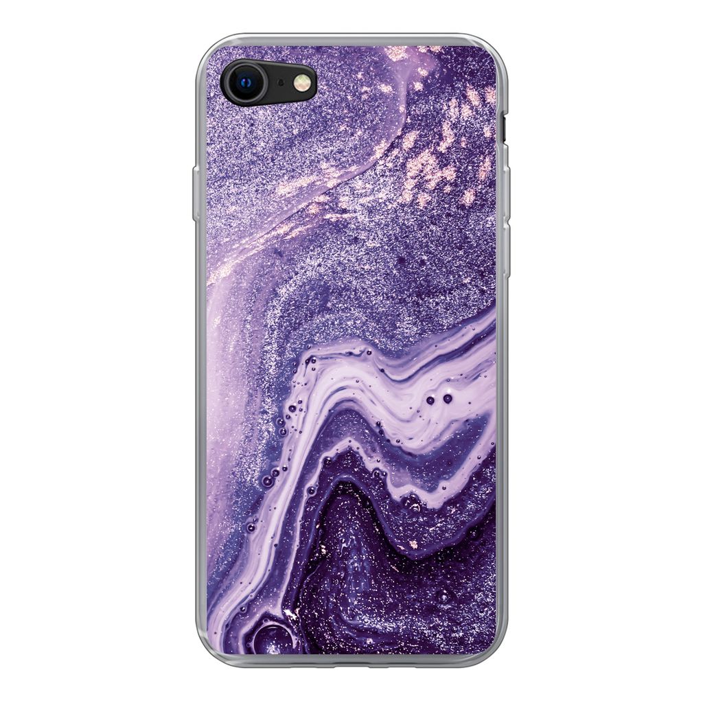 MuchoWow Handyhülle Schutzhülle Hülle für iPhone 7 Naturstein - Glitzer - Luxus Silikon Softcase Handy Hülle - Kartenhalter