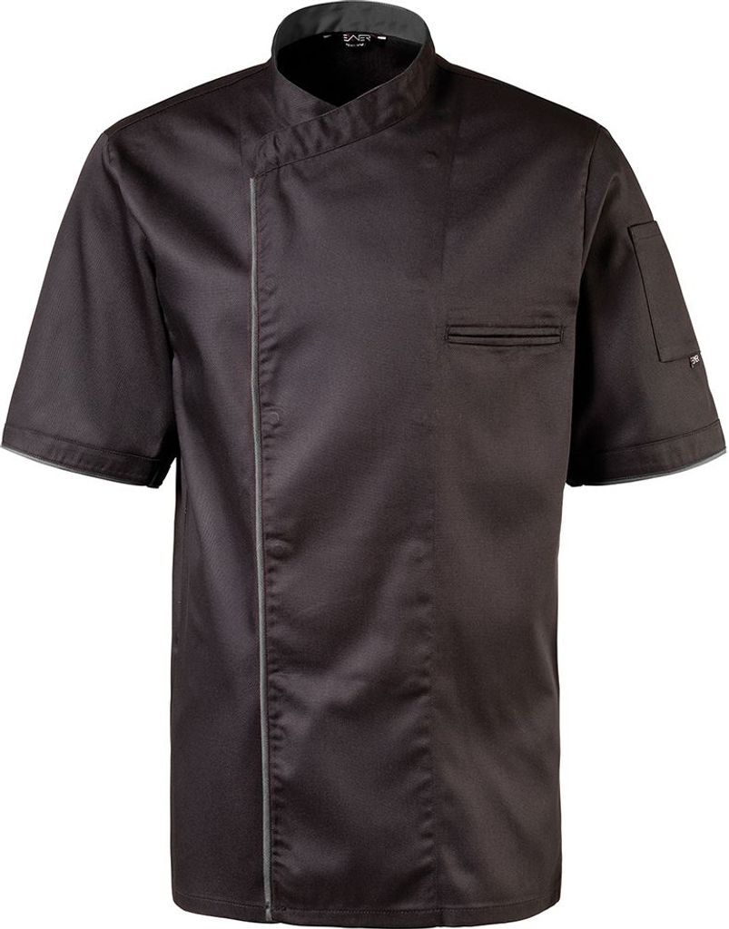 Kochjacke halbarm, Druckknöpfe, Fb. schwarz, Paspel graphit, Gr. M : graphit : 65% Polyester 35%Baumwolle 220 g/m² : M