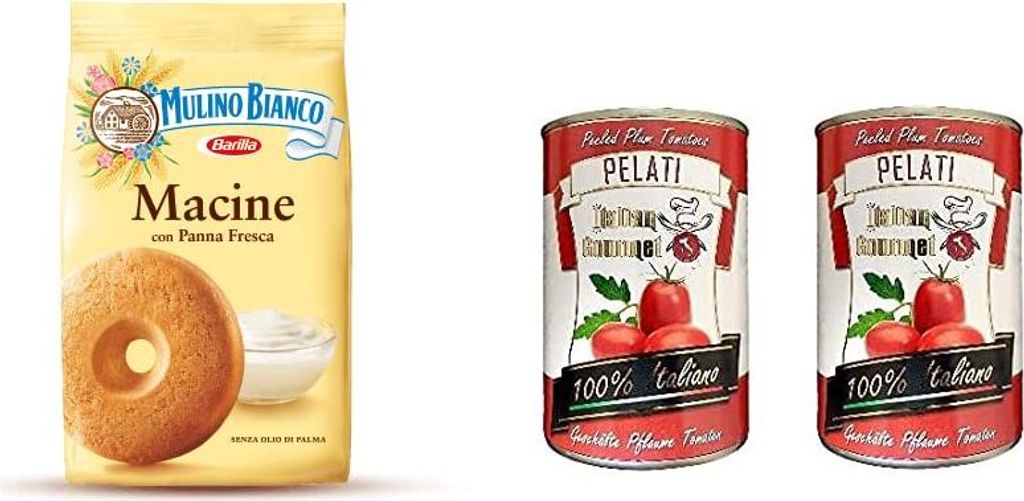 Mulino Bianco Kekse Macine 800g Italien biscuits cookies + Italian Gourmet 100% italienische geschälte Tomaten dosen 2x 400g
