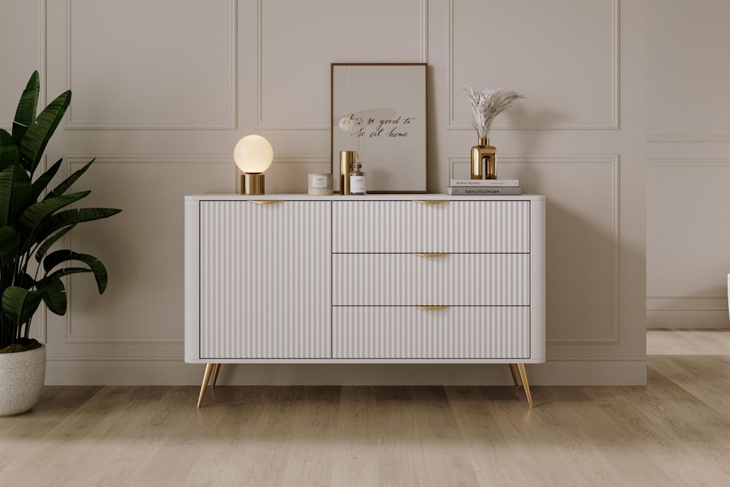 Kommode LANTO 138 D3S - Sideboard, Mehrzweckschrank (Weiss)