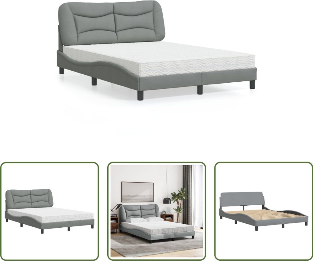 The Living Store Bett mit Matratze Hellgrau 140x200 cm Stoff