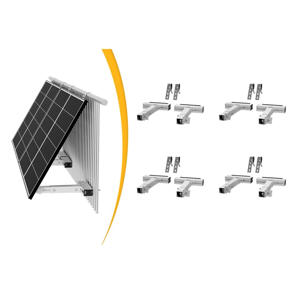 Powerness Aufständerung Solarmodul Halterung Für Balkon (4 Sätze) – Verstellbar, Witterungsbeständig, Silber (0% MwSt)