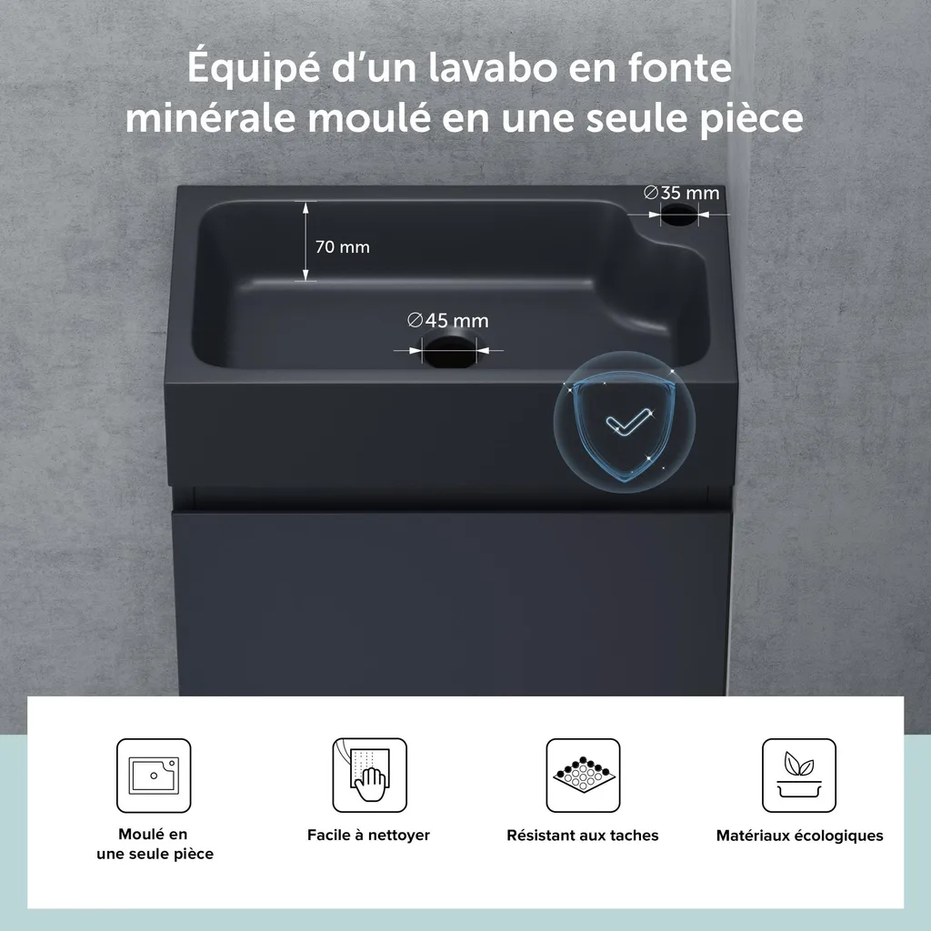 Meuble lave-mains suspendu 46cm idéal pour optimiser les WC