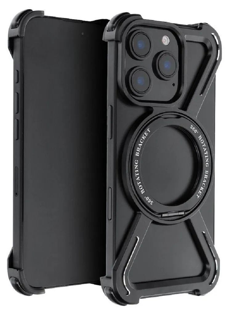 Custodia Elegante iPhone 16 Plus Nero: Alluminio e Anello Design