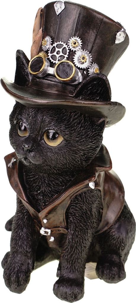 Dekofigur Steampunk Katze mit Zylinder und Pilotenbrille 19cm Cogsmiths