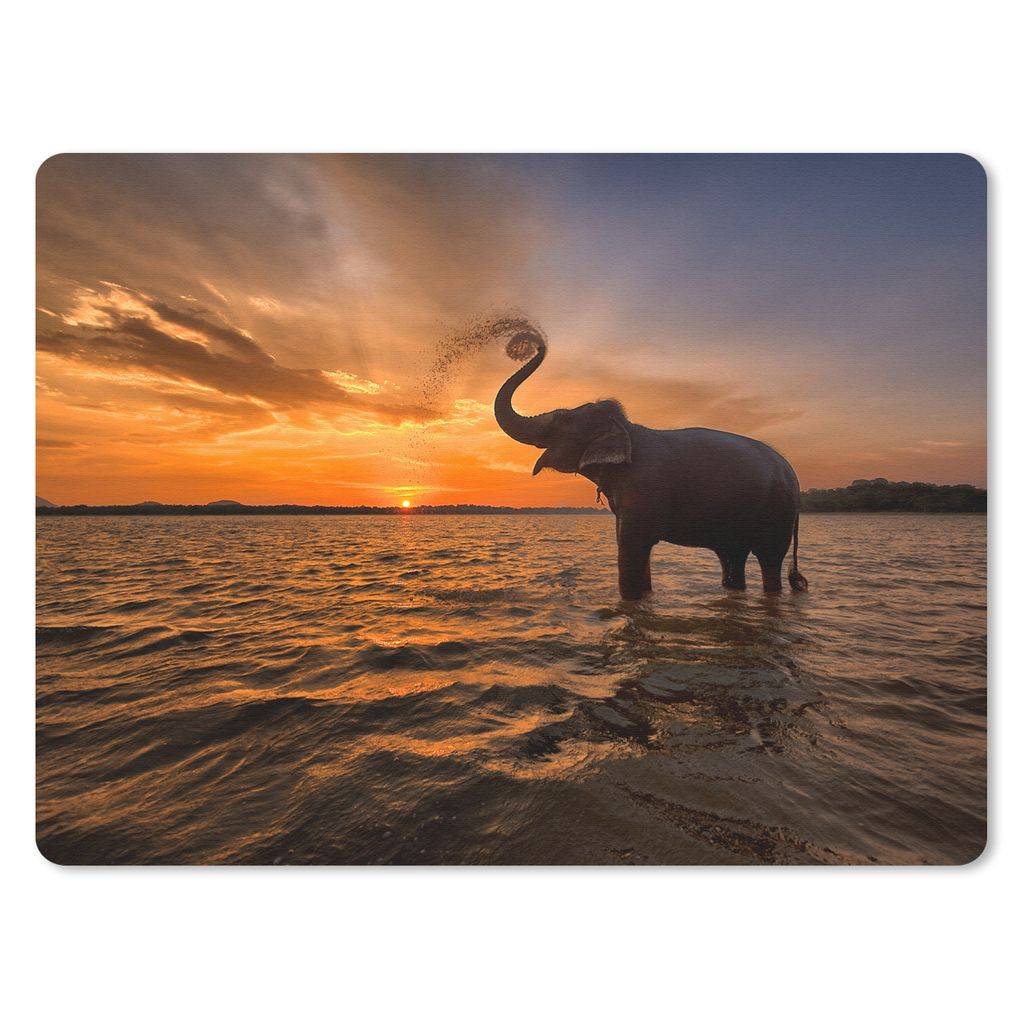 MuchoWow Mauspad Mousepad Elefant - Meer - Tiere - Sonnenuntergang - Orange 23x19 cm - Mousepads - Maus Mat - Pad - Mausunterlage - Schreibtischu...