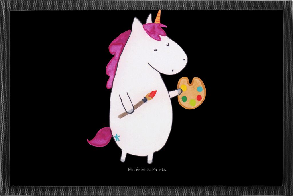 Mr. & Mrs. Panda Schmutzmatte Einhorn Künstler 50 x 75 cm - Schwarz - Geschenk, Schmutzfänger, Gummi-Fußmatte, fußmatte, Gummimatte, Fußabtret...