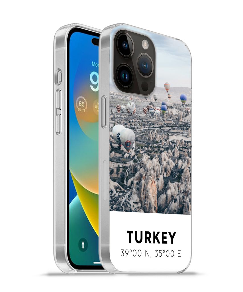 MuchoWow Handyhülle Schutzhülle Hülle für Apple iPhone 14 Pro Max Türkei - Felsen - Luftballons Silikon Softcase Handy Hülle - Hardcover