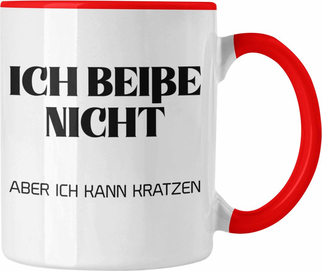 Trendation - Ich Beiße Nicht Tasse für Frauen Geschenk Freundin Lustiger Spruch (Rot)