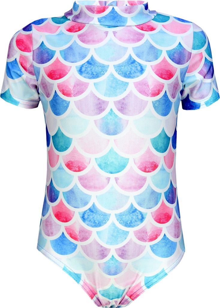 Aquarti Baby Mädchen Badeanzug Einteiliger Kurzarmbody UV-Schutz Schwimmanzug Body Swimmsuit, Farbe: Meerjungfrau Rosa / Himbeerrot, Größe: 104