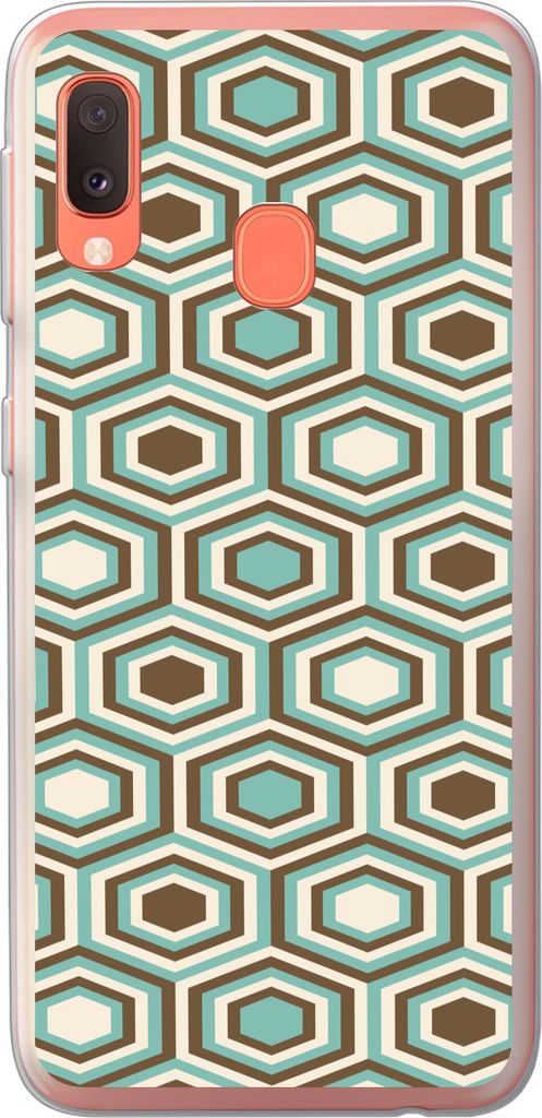MuchoWow Handyhülle Schutzhülle Hülle für Telefoonhoesje Samsung Galaxy A20e Retro - Honigwabe - Blau - Braun Silikon Softcase Handy Hülle -...