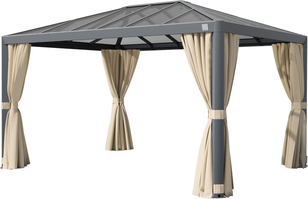 PRIMEYARD Gartenpavillon 3x4 m Alu-Rahmen und Polycarbonat-Dach mit Seitenteilen in Champagner