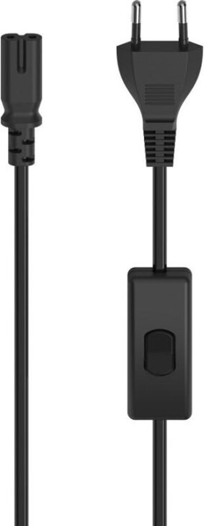 Netzkabel mit Eurostecker, Schalter, 2-Pin-Stecker, Doppelnut, 2 m, Schwarz (00223274)