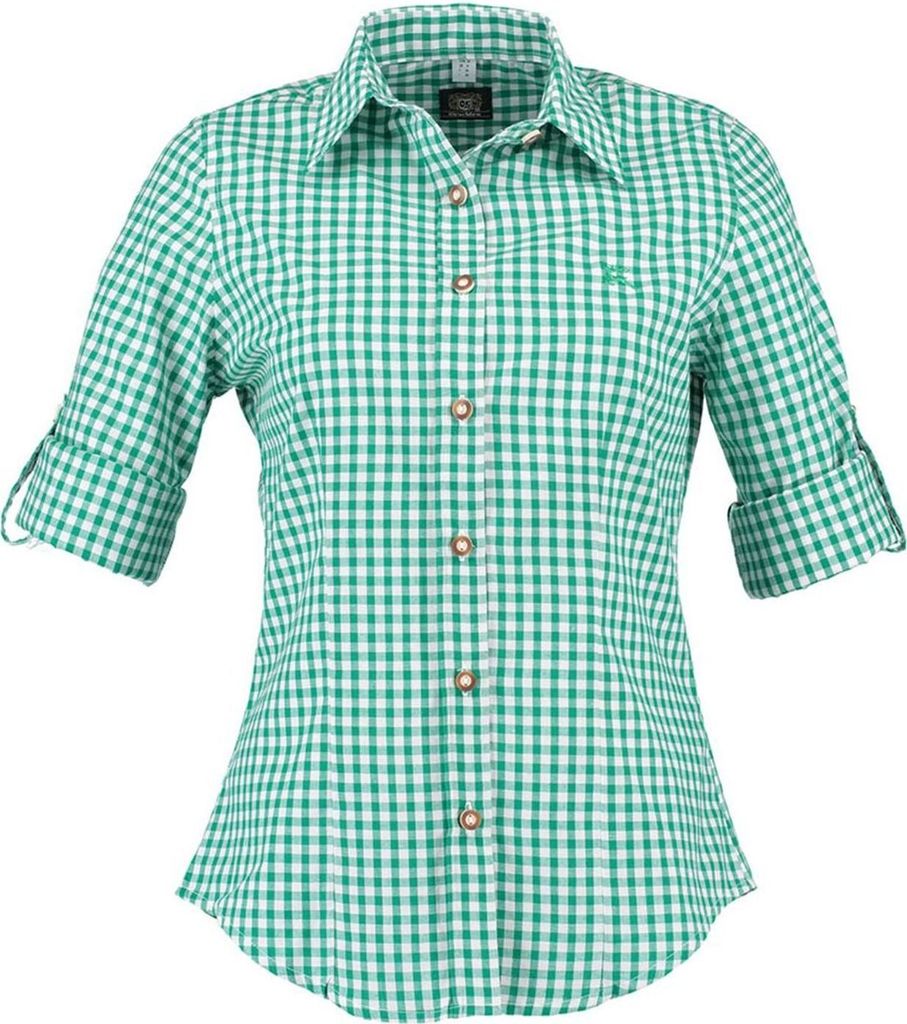 German Wear Trachtenbluse für Trachten lederhosen bluse Trachtenmode kariert, Größe:38, Farbe:Dunkelgrün