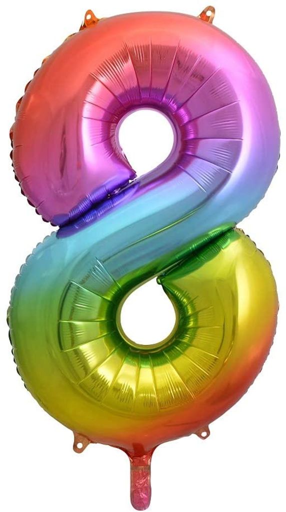 Folienballon Zahl 8, Regenbogen, 85 cm