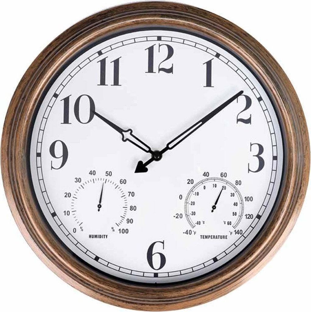 SensaHome Wanduhr – Wasserdicht – Außenuhr – Durchmesser 40 cm – Lautlose Uhr – Temperatur/Luftfeuchtigkeit – Hygrometer/Thermometer ...
