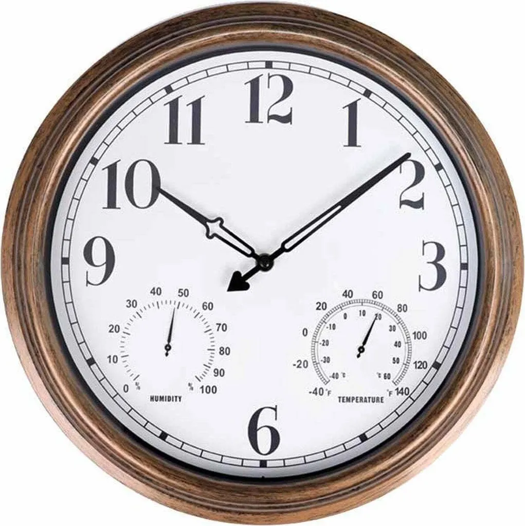 Horloge murale SensaHome étanche 40 cm silencieuse dorée avec météo