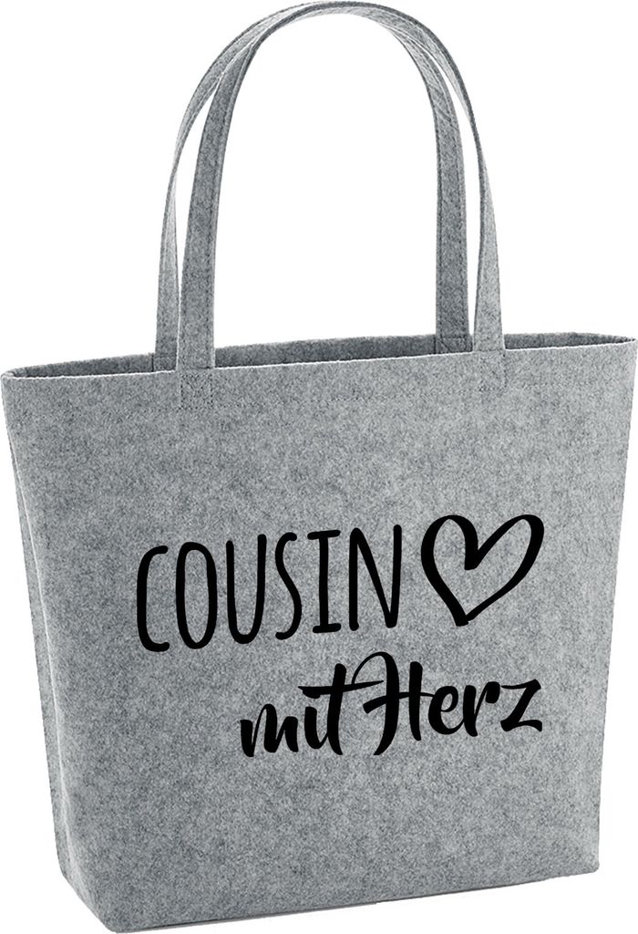 Huuraa Filzshopper Cousin mit Herz 22 Liter Grey Melange Filztasche Geschenkidee