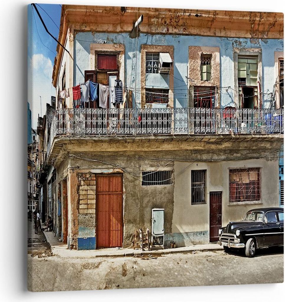 Bild auf Leinwand - Leinwandbild - Einteilig - Kuba Havanna Balkon - 40x40cm - Wand Bild - Wanddeko - Wandbilder - Leinwanddruck - Bilder - Wanddek...