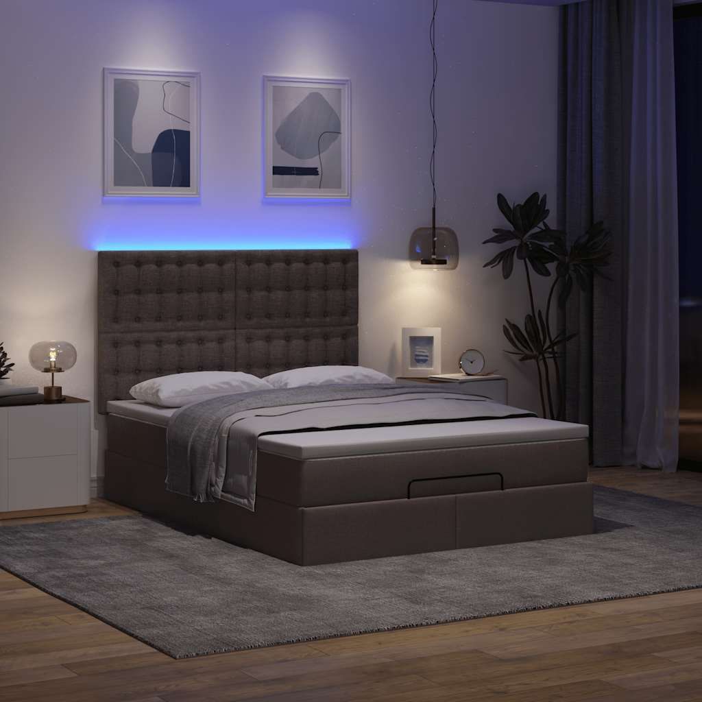 Maison Exclusive - Ottoman-Bett mit Matratze & LEDs Dunkelbraun 140x190 cm Stoff