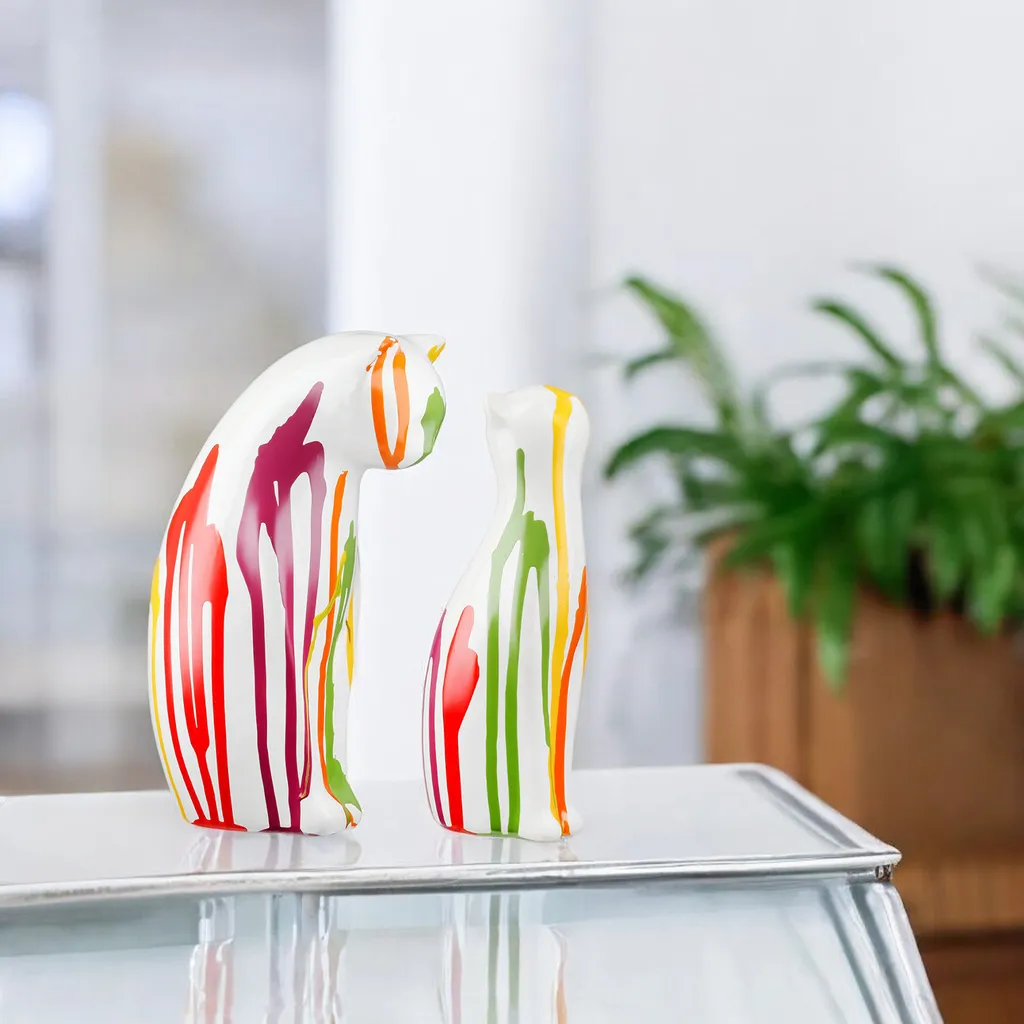 Gilde Colori Set de 2 Statuettes Chat en Céramique Blanche 22cm 33208 - 3