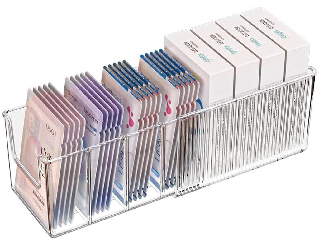 Ausziehbare Aufbewahrungsbox aus Acryl für Gesichtsmasken mit verstellbaren Trennwänden – Transparenter, stapelbarer Kosmetikorganizer für Hau...