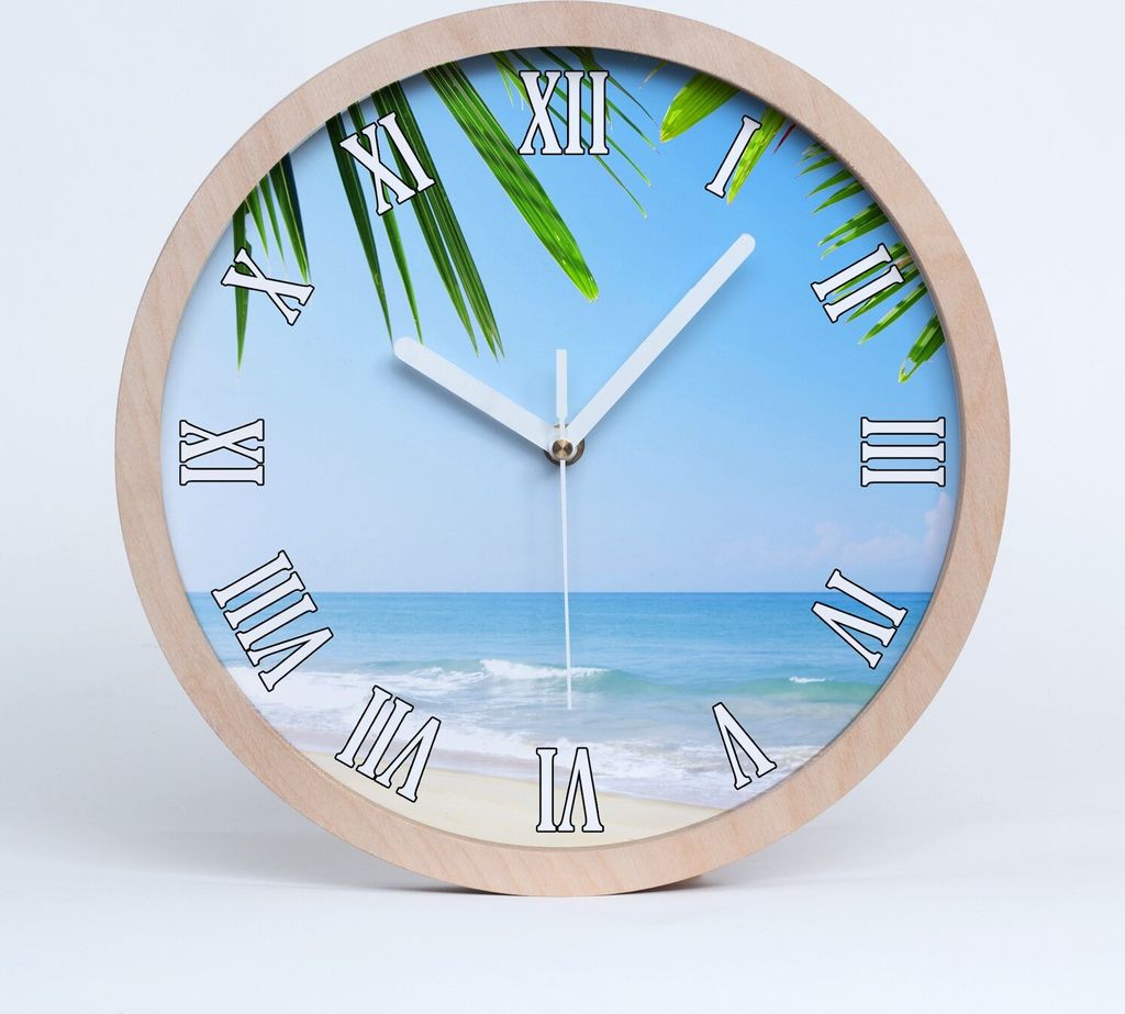 Holzuhr 25fi cm wanduhr - weiße Spitzen - tropischer Strand