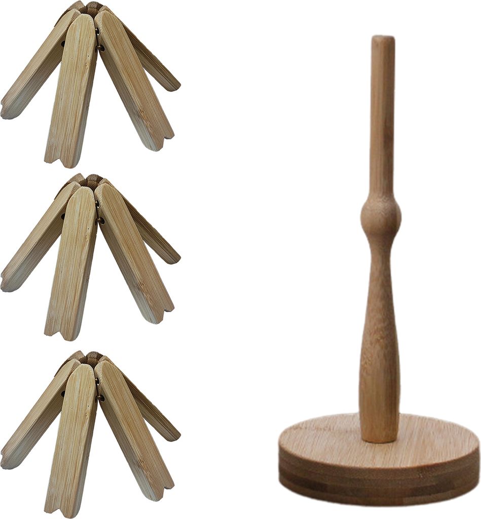 3/4-teiliges Set aus Holzuntersetzern für heiße Gerichte, hitzebeständige Untersetzer mit Ständer, baumförmiges Design, Isolierpads für Teeka...