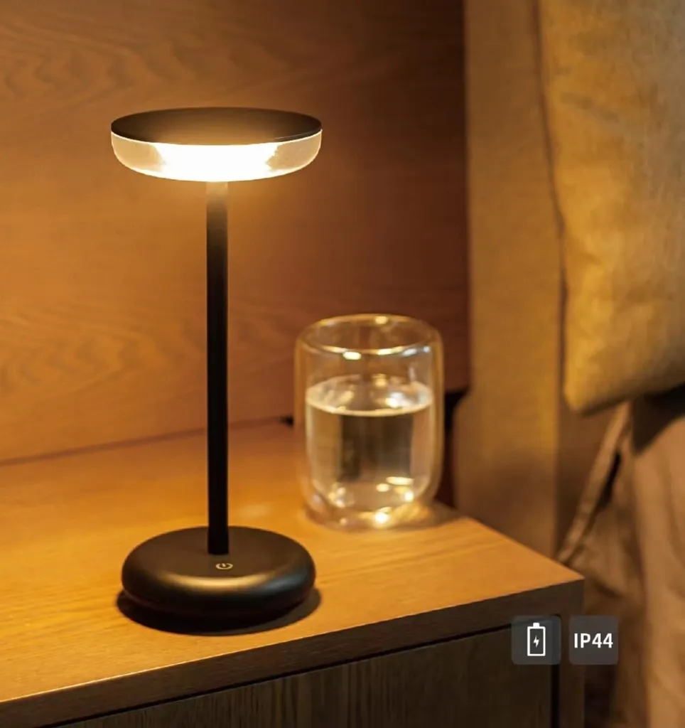 Lampe de table LED rechargeable Foco Luz 26cm Noir Intensité Variable